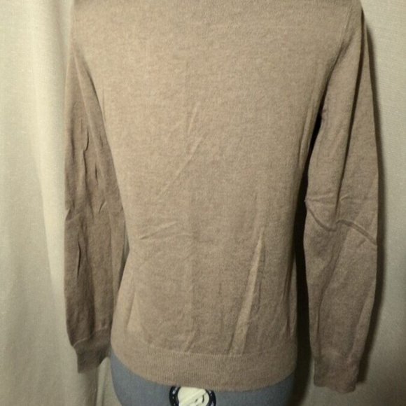 MERONA Cardigan sweater S Warm Brown Pleated V-neck ruffles Tight-knit Long slv - Picture 8 of 9